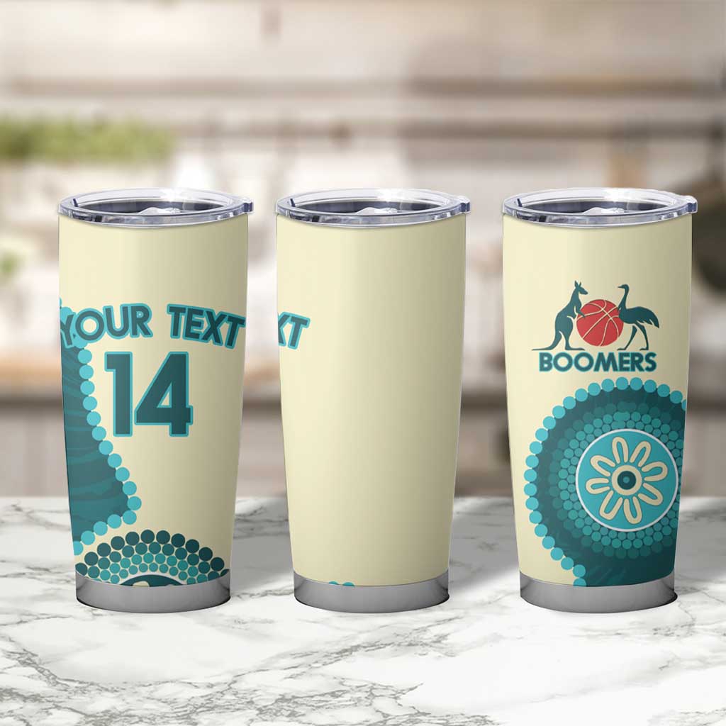 Custom Australia Boomers Tumbler Cup Aboriginal With Marble Pattern - Cyan