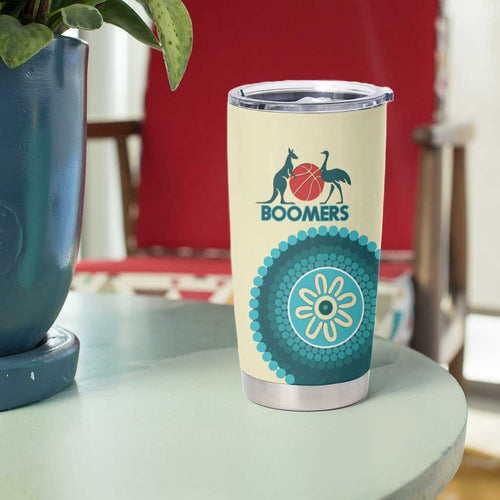 Custom Australia Boomers Tumbler Cup Aboriginal With Marble Pattern - Cyan