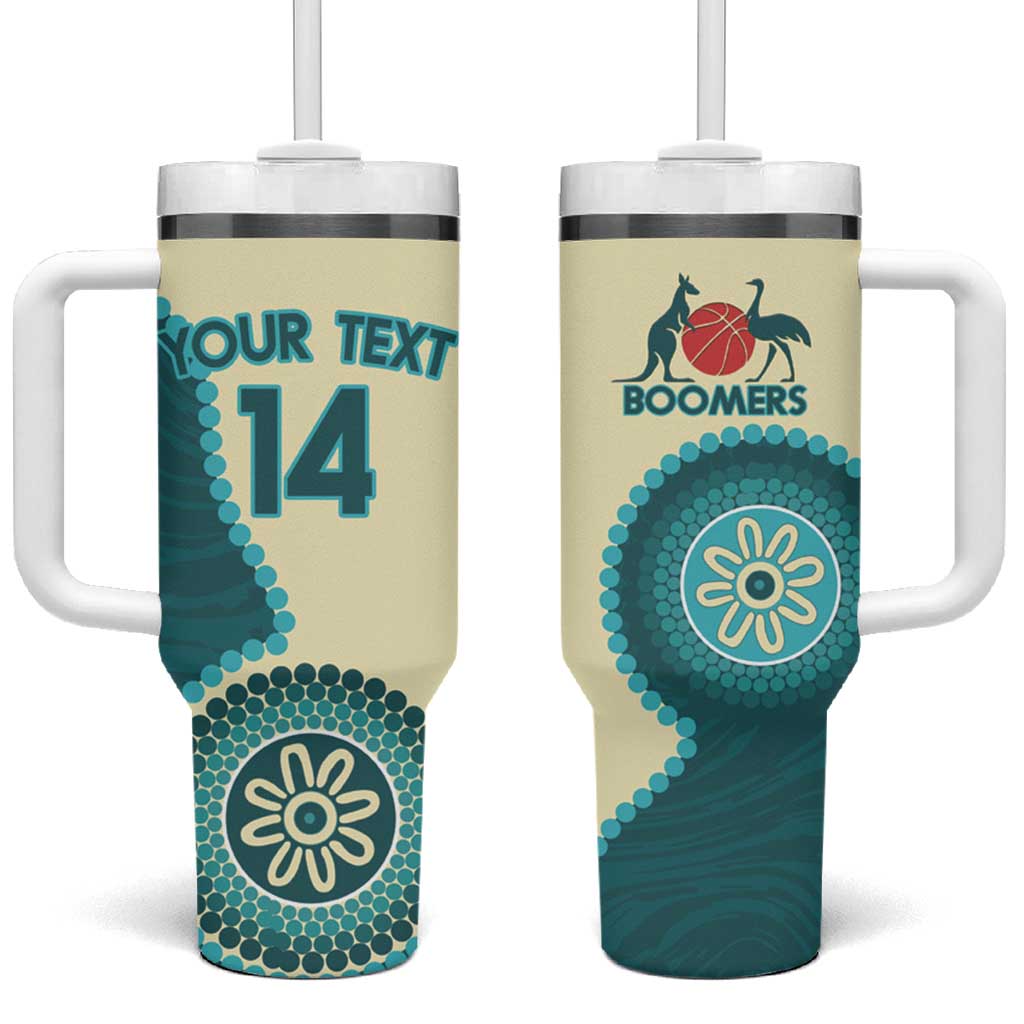 Custom Australia Boomers Tumbler With Handle Aboriginal With Marble Pattern - Cyan