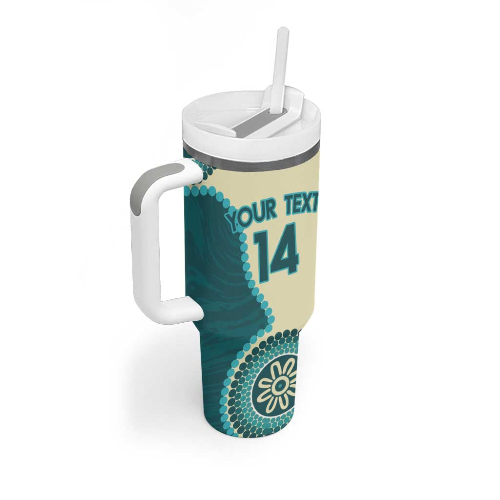 Custom Australia Boomers Tumbler With Handle Aboriginal With Marble Pattern - Cyan