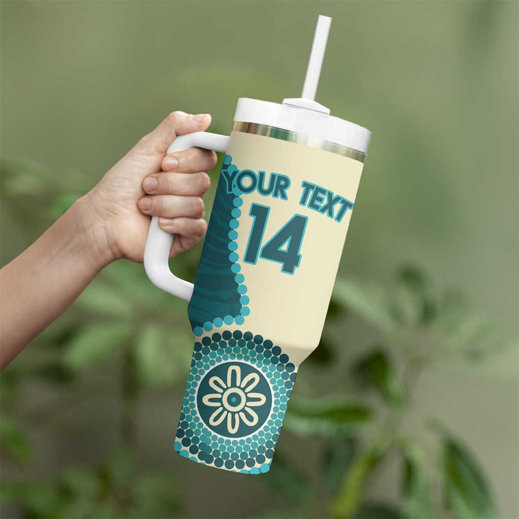 Custom Australia Boomers Tumbler With Handle Aboriginal With Marble Pattern - Cyan