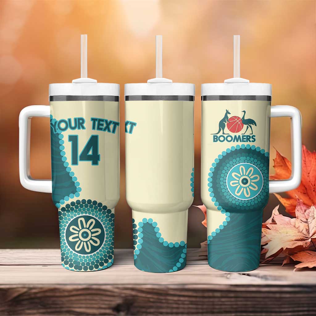 Custom Australia Boomers Tumbler With Handle Aboriginal With Marble Pattern - Cyan