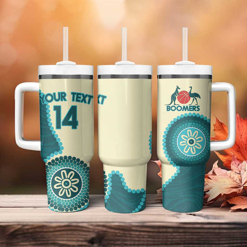 Custom Australia Boomers Tumbler With Handle Aboriginal With Marble Pattern - Cyan