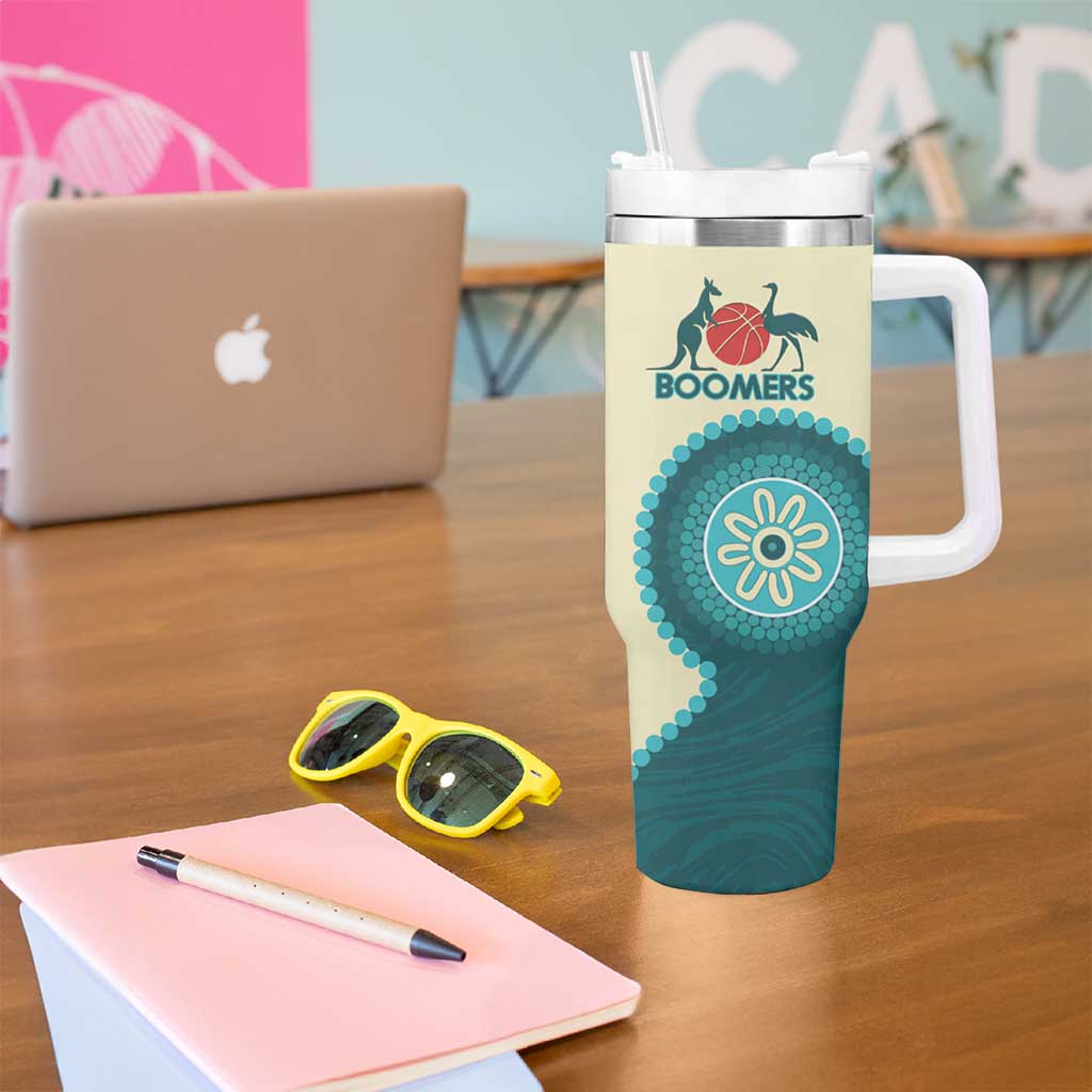 Custom Australia Boomers Tumbler With Handle Aboriginal With Marble Pattern - Cyan