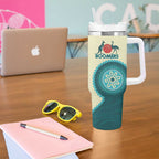 Custom Australia Boomers Tumbler With Handle Aboriginal With Marble Pattern - Cyan