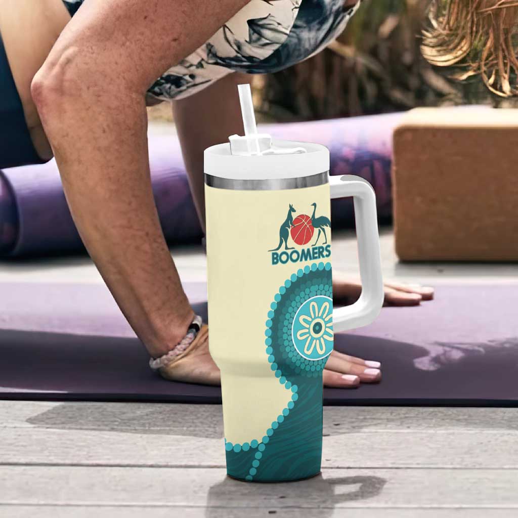 Custom Australia Boomers Tumbler With Handle Aboriginal With Marble Pattern - Cyan