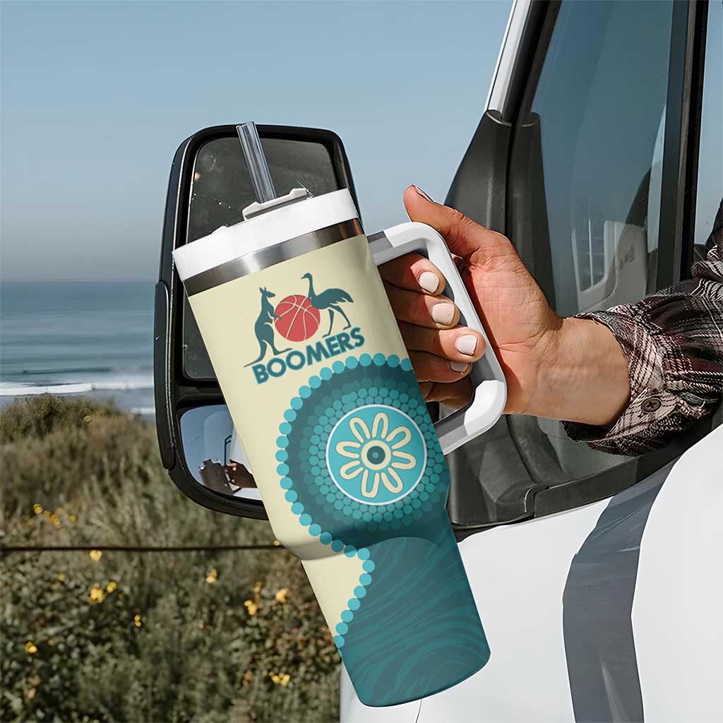 Custom Australia Boomers Tumbler With Handle Aboriginal With Marble Pattern - Cyan
