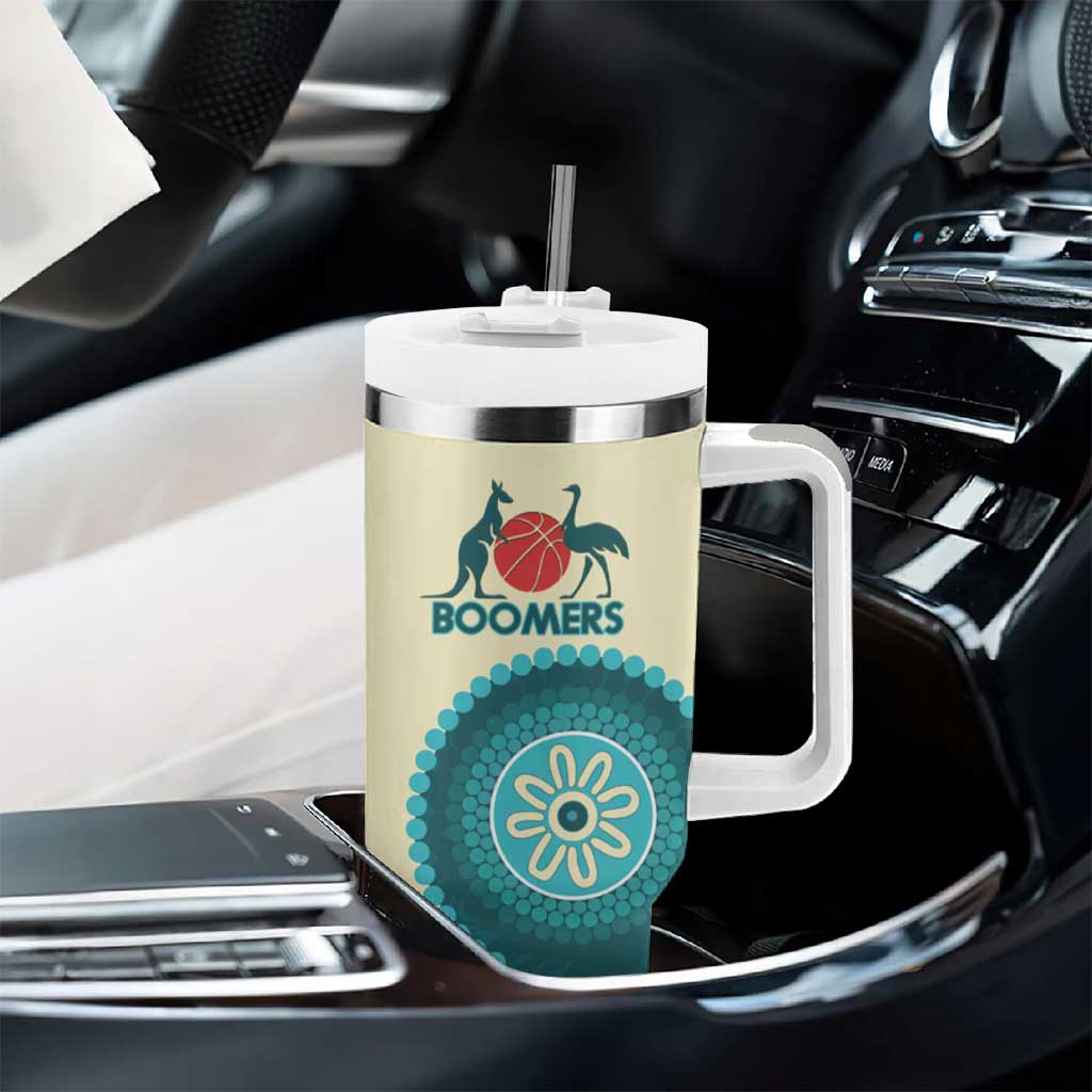 Custom Australia Boomers Tumbler With Handle Aboriginal With Marble Pattern - Cyan