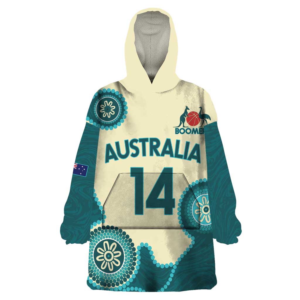 Custom Australia Boomers Wearable Blanket Hoodie Aboriginal With Marble Pattern - Cyan