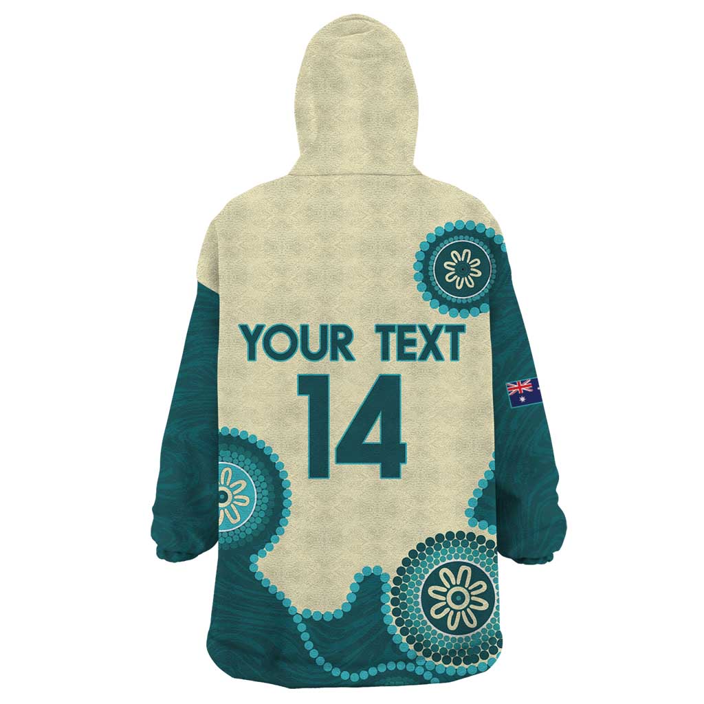 Custom Australia Boomers Wearable Blanket Hoodie Aboriginal With Marble Pattern - Cyan