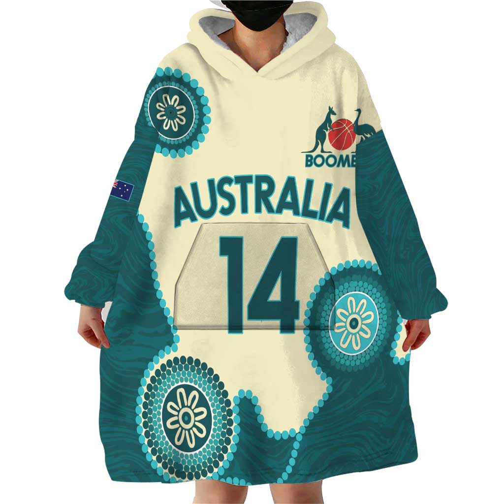 Custom Australia Boomers Wearable Blanket Hoodie Aboriginal With Marble Pattern - Cyan