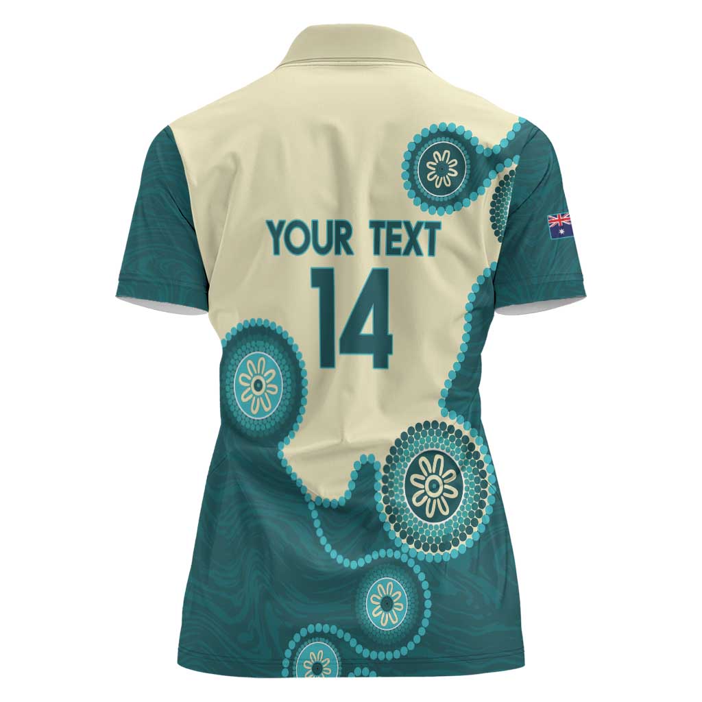 Custom Australia Boomers Women Polo Shirt Aboriginal With Marble Pattern - Cyan