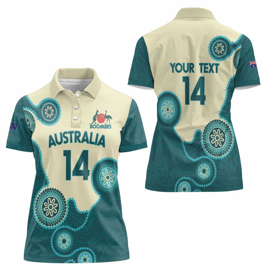 Custom Australia Boomers Women Polo Shirt Aboriginal With Marble Pattern - Cyan