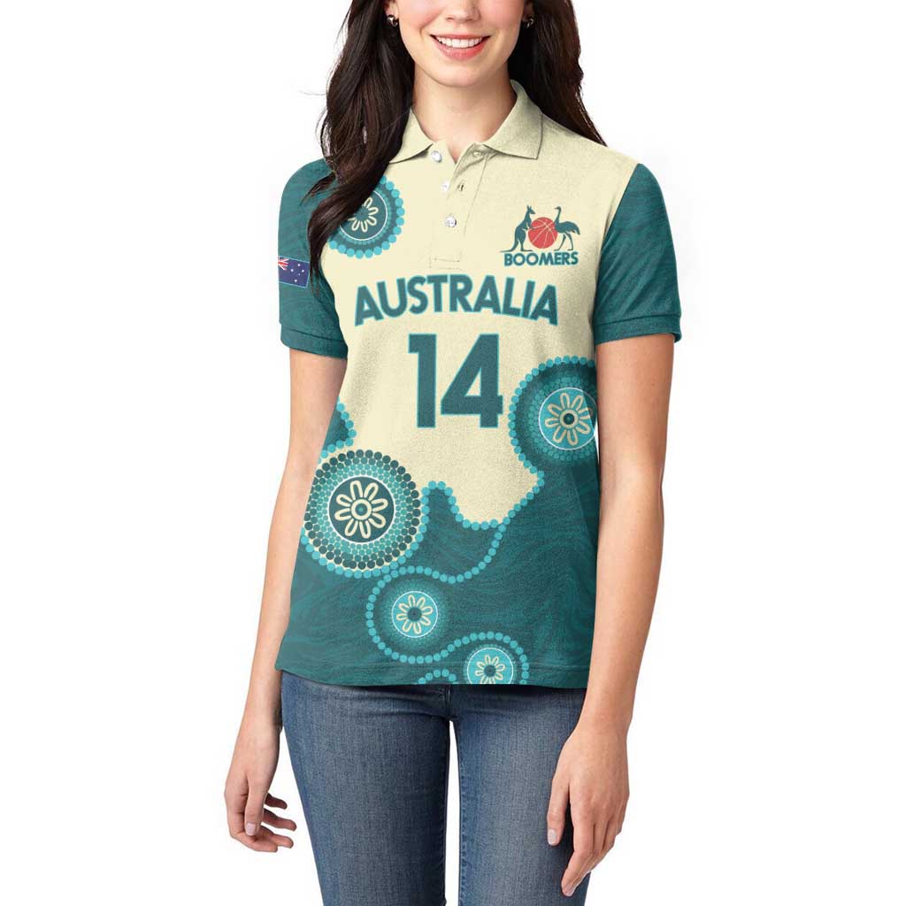Custom Australia Boomers Women Polo Shirt Aboriginal With Marble Pattern - Cyan