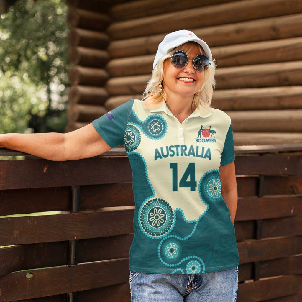 Custom Australia Boomers Women Polo Shirt Aboriginal With Marble Pattern - Cyan