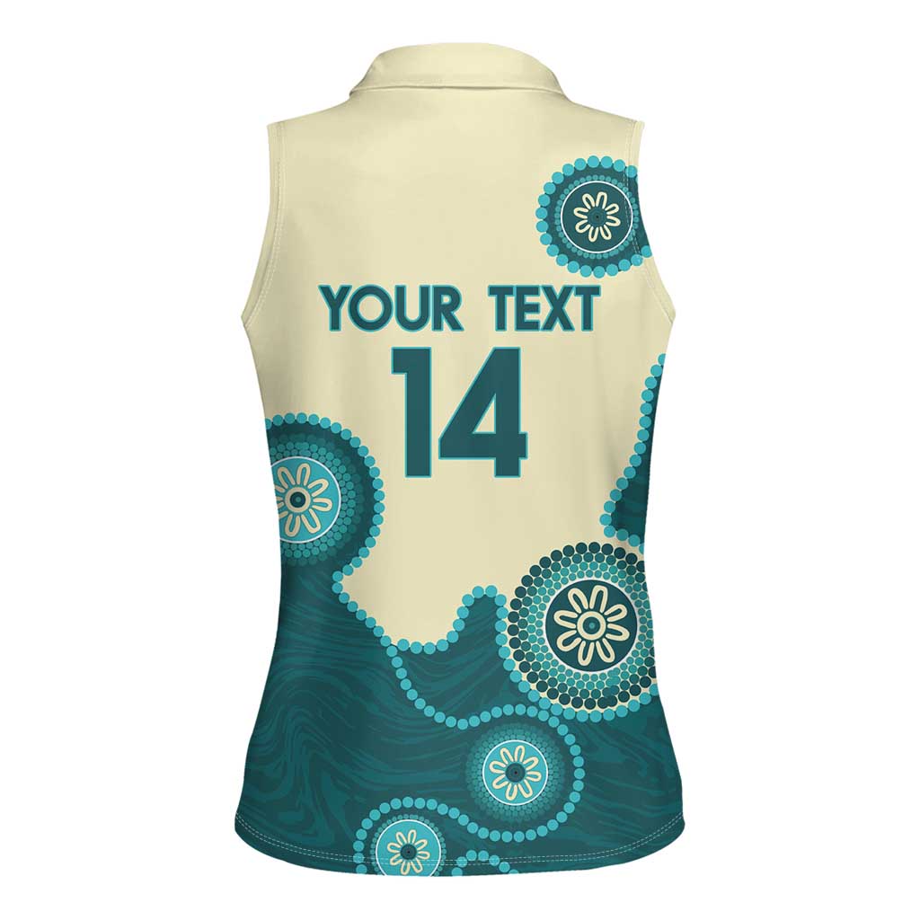 Custom Australia Boomers Women Sleeveless Polo Shirt Aboriginal With Marble Pattern - Cyan