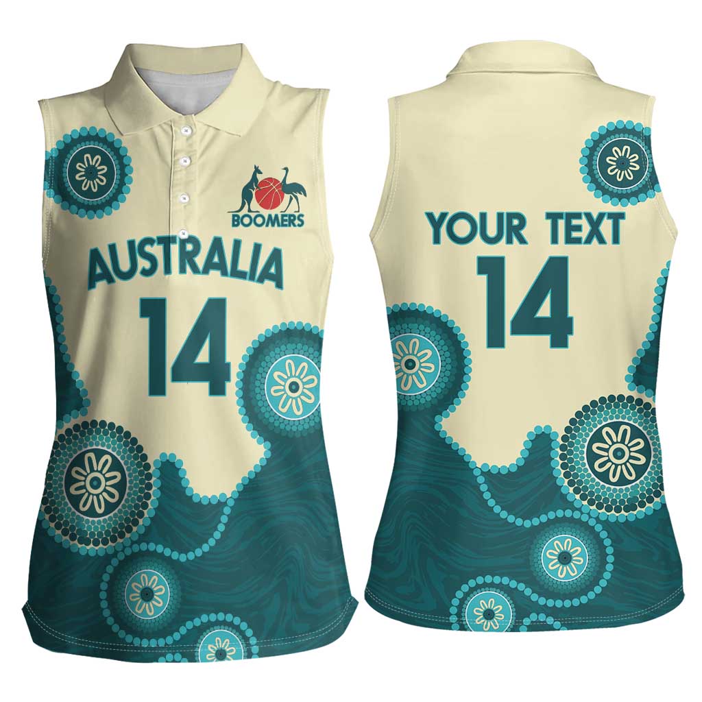 Custom Australia Boomers Women Sleeveless Polo Shirt Aboriginal With Marble Pattern - Cyan