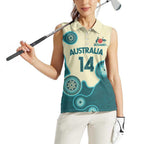 Custom Australia Boomers Women Sleeveless Polo Shirt Aboriginal With Marble Pattern - Cyan