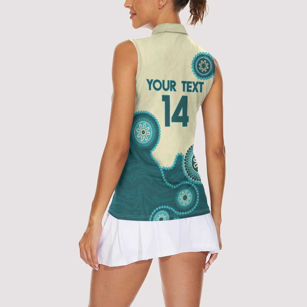 Custom Australia Boomers Women Sleeveless Polo Shirt Aboriginal With Marble Pattern - Cyan