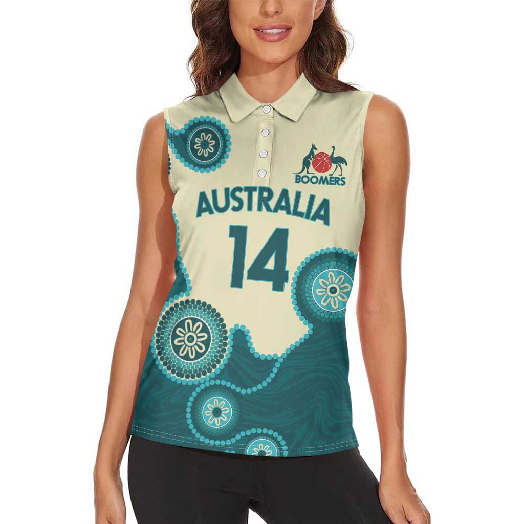 Custom Australia Boomers Women Sleeveless Polo Shirt Aboriginal With Marble Pattern - Cyan