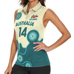 Custom Australia Boomers Women Sleeveless Polo Shirt Aboriginal With Marble Pattern - Cyan