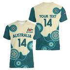 Custom Australia Boomers Women V-Neck T-Shirt Aboriginal With Marble Pattern - Cyan