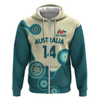 Custom Australia Boomers Zip Hoodie Aboriginal With Marble Pattern - Cyan