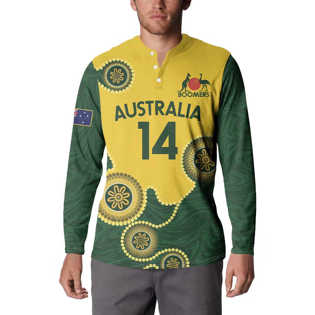 Custom Australia Boomers Button Sweatshirt Aboriginal With Marble Pattern - Yellow