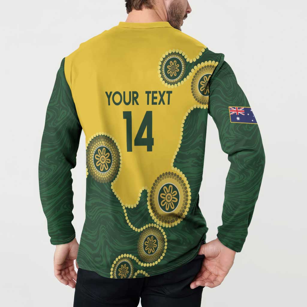 Custom Australia Boomers Button Sweatshirt Aboriginal With Marble Pattern - Yellow