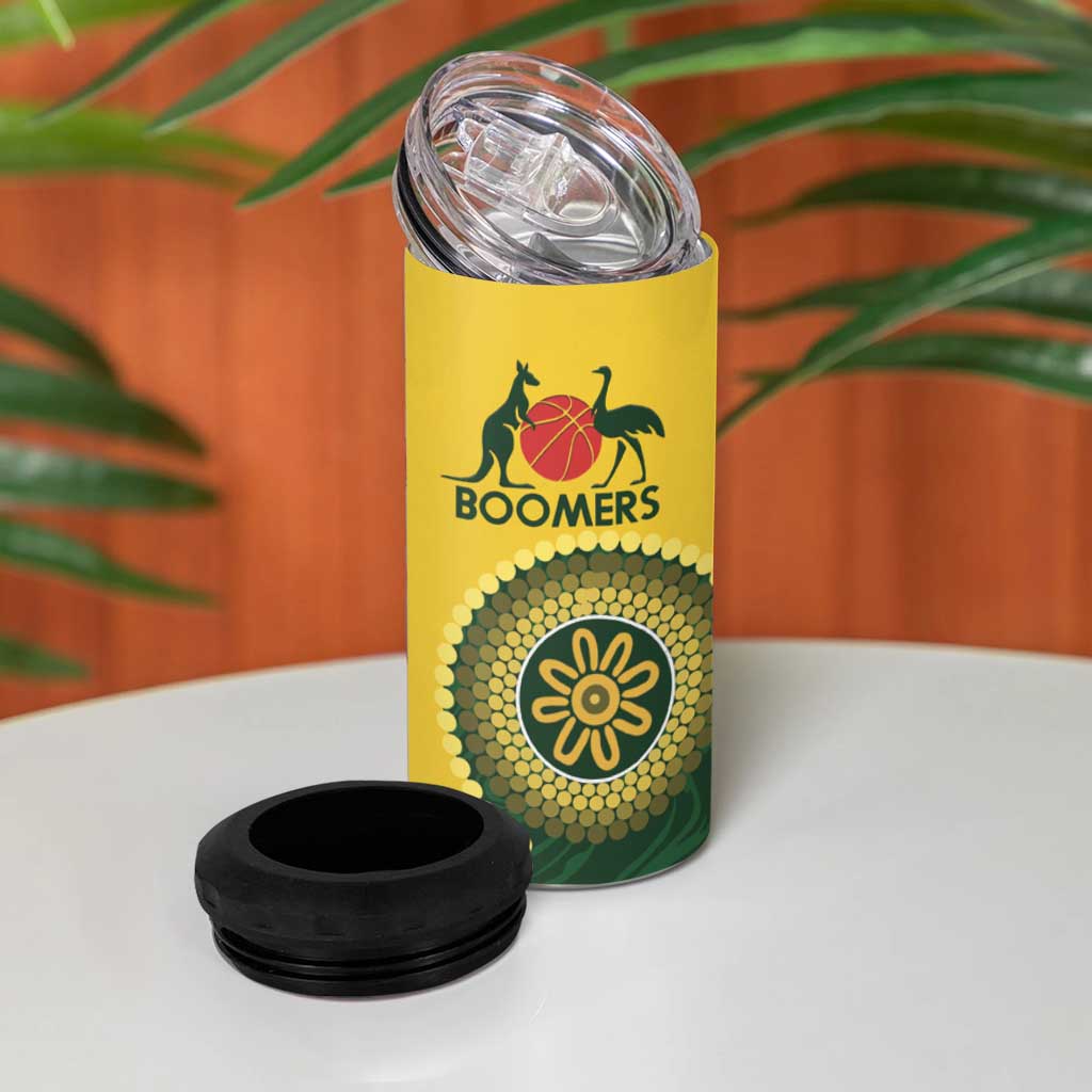 Custom Australia Boomers 4 in 1 Can Cooler Tumbler Aboriginal With Marble Pattern - Yellow
