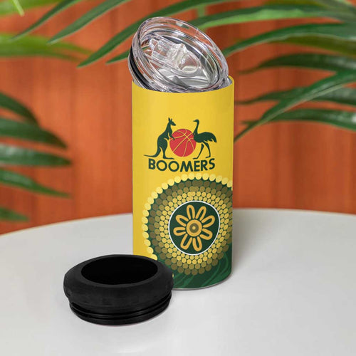 Custom Australia Boomers 4 in 1 Can Cooler Tumbler Aboriginal With Marble Pattern - Yellow