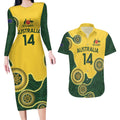 Custom Australia Boomers Couples Matching Long Sleeve Bodycon Dress and Hawaiian Shirt Aboriginal With Marble Pattern - Yellow