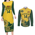 Custom Australia Boomers Couples Matching Long Sleeve Bodycon Dress and Long Sleeve Button Shirt Aboriginal With Marble Pattern - Yellow