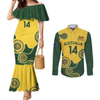 Custom Australia Boomers Couples Matching Mermaid Dress and Long Sleeve Button Shirt Aboriginal With Marble Pattern - Yellow