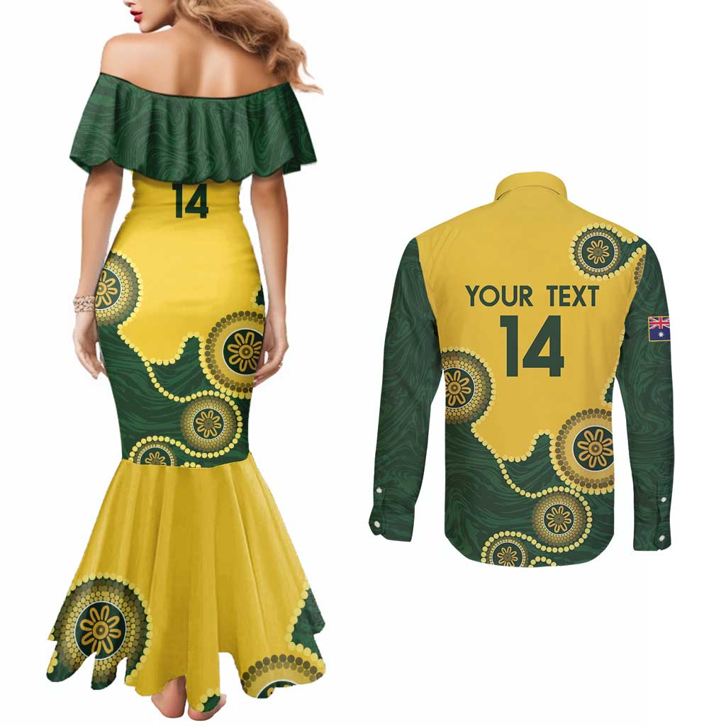 Custom Australia Boomers Couples Matching Mermaid Dress and Long Sleeve Button Shirt Aboriginal With Marble Pattern - Yellow
