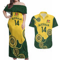 Custom Australia Boomers Couples Matching Off Shoulder Maxi Dress and Hawaiian Shirt Aboriginal With Marble Pattern - Yellow