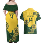 Custom Australia Boomers Couples Matching Off Shoulder Maxi Dress and Hawaiian Shirt Aboriginal With Marble Pattern - Yellow