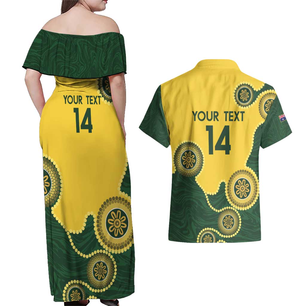 Custom Australia Boomers Couples Matching Off Shoulder Maxi Dress and Hawaiian Shirt Aboriginal With Marble Pattern - Yellow