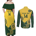 Custom Australia Boomers Couples Matching Off Shoulder Maxi Dress and Long Sleeve Button Shirt Aboriginal With Marble Pattern - Yellow