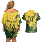 Custom Australia Boomers Couples Matching Off Shoulder Short Dress and Hawaiian Shirt Aboriginal With Marble Pattern - Yellow