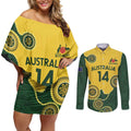 Custom Australia Boomers Couples Matching Off Shoulder Short Dress and Long Sleeve Button Shirt Aboriginal With Marble Pattern - Yellow