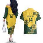 Custom Australia Boomers Couples Matching Off The Shoulder Long Sleeve Dress and Hawaiian Shirt Aboriginal With Marble Pattern - Yellow