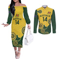 Custom Australia Boomers Couples Matching Off The Shoulder Long Sleeve Dress and Long Sleeve Button Shirt Aboriginal With Marble Pattern - Yellow