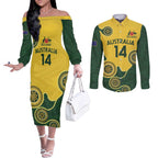 Custom Australia Boomers Couples Matching Off The Shoulder Long Sleeve Dress and Long Sleeve Button Shirt Aboriginal With Marble Pattern - Yellow