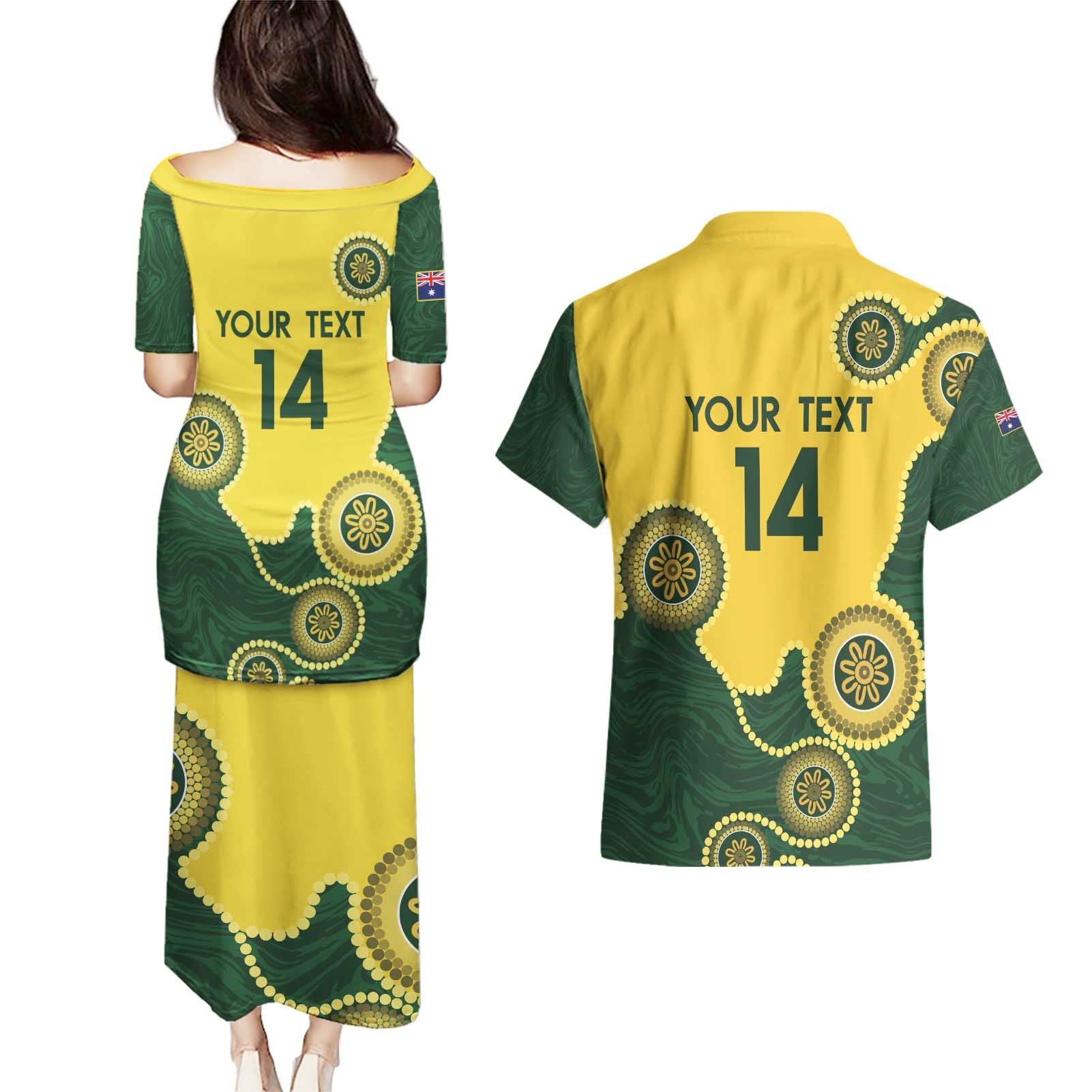 Custom Australia Boomers Couples Matching Puletasi and Hawaiian Shirt Aboriginal With Marble Pattern - Yellow