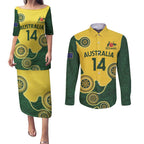 Custom Australia Boomers Couples Matching Puletasi and Long Sleeve Button Shirt Aboriginal With Marble Pattern - Yellow