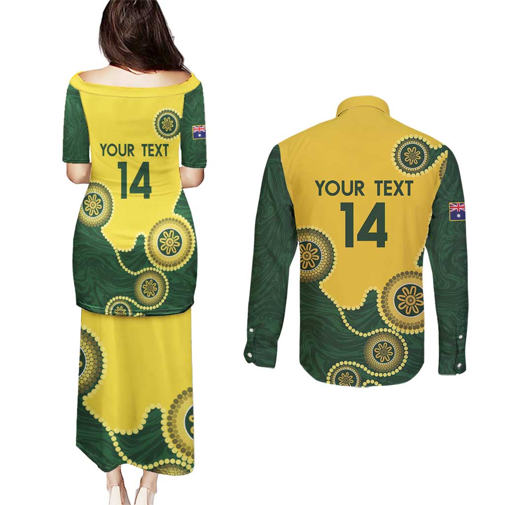 Custom Australia Boomers Couples Matching Puletasi and Long Sleeve Button Shirt Aboriginal With Marble Pattern - Yellow