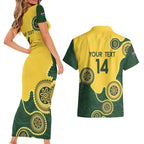 Custom Australia Boomers Couples Matching Short Sleeve Bodycon Dress and Hawaiian Shirt Aboriginal With Marble Pattern - Yellow