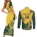 Custom Australia Boomers Couples Matching Short Sleeve Bodycon Dress and Long Sleeve Button Shirt Aboriginal With Marble Pattern - Yellow