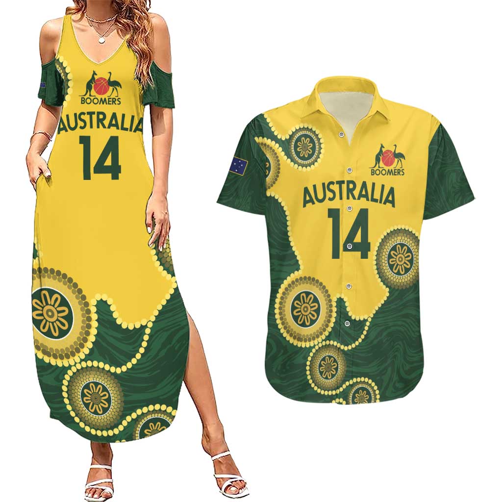 Custom Australia Boomers Couples Matching Summer Maxi Dress and Hawaiian Shirt Aboriginal With Marble Pattern - Yellow